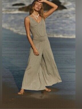 Free People Sleeveless Wide-Leg Jumpsuit in Light Gray